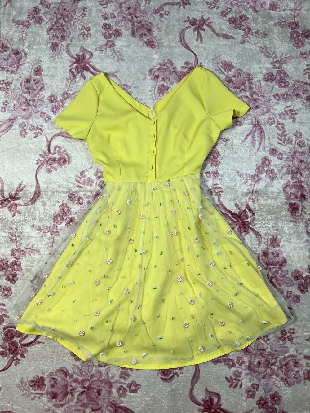 Source Unknown Bright Yellow Embroidered Mini Dress